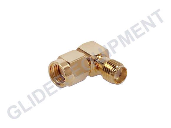 SMA female -> RP-SMA male coax adapter right angle [CX-0108]